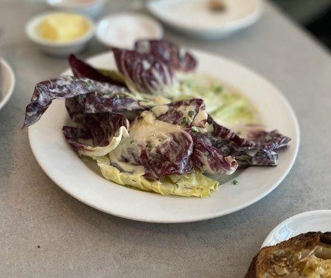 Chicories with crème fraîche vinaigrette, very good.