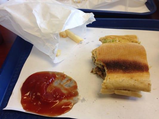 Toasted bun on a cheesesteak