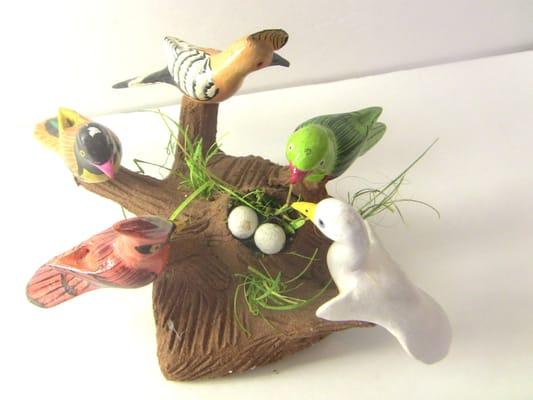 Handmade wooden birds