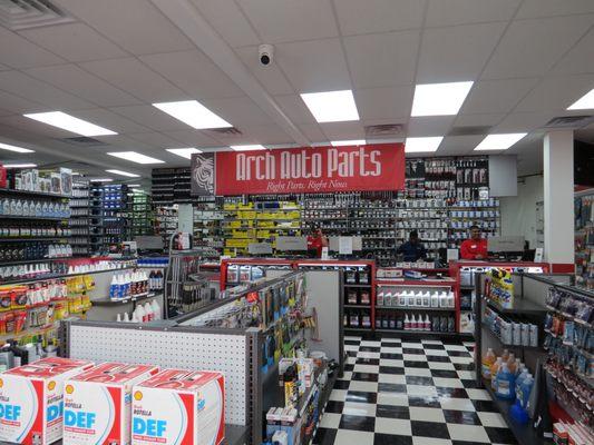 Counter and banner in interior of Arch Auto Parts at 1764 Eastern Pkwy Brooklyn, NY