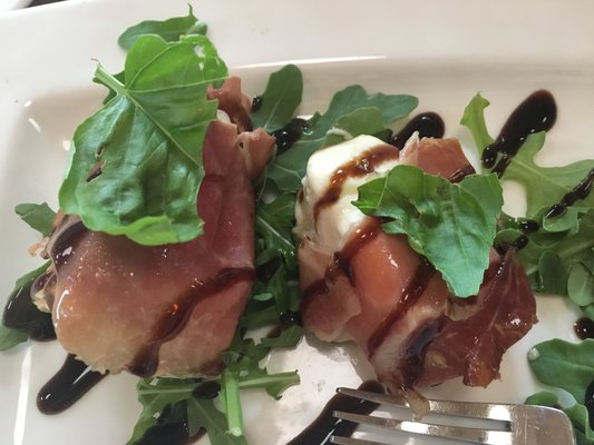 Burrata & Prosciutto Fresh burrata cheese on a bed of imported prosciutto di Parma & drizzled with a fig glaze