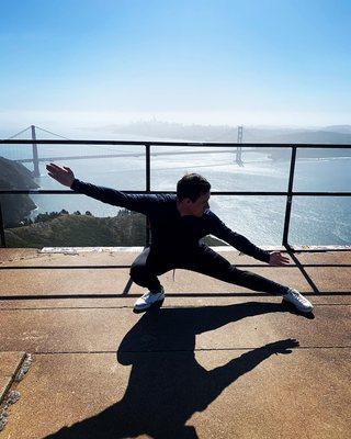 Tai Chi training overlooking Golden Gate Bridge