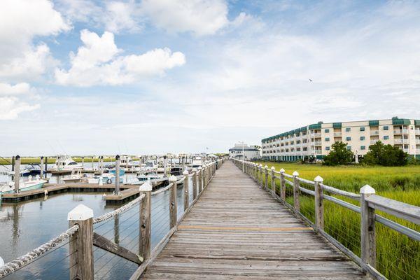 Boardwalk from the Marina's Ship Store to our dock slip D 2. Enjoy the view of the marsh as you stroll the boardwalk.