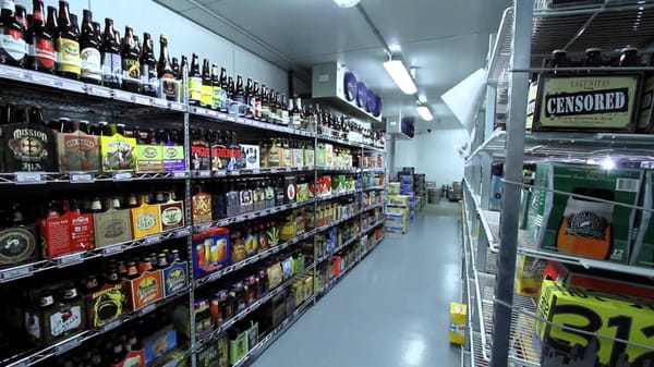 Aisles and aisles of craft beer, sodas, water, fruit juices, mixers, and booze