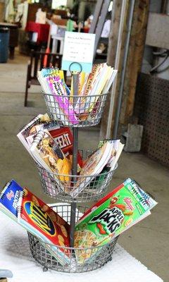 Snack boxes repurposed into notepads.