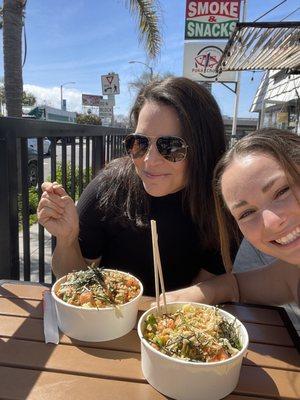 Poke bowls on the outside patio