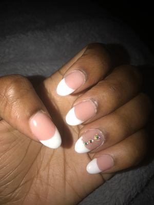 Almond Acrylic French tips with rhinestones- $55