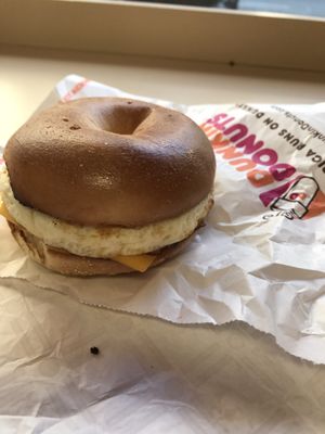 Egg and cheese on a plain bagel