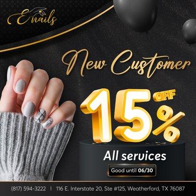 NEW CUSTOMER DISCOUNT
15% OFF all services
Good until 06/30

 Attention all New Customers!
Take advantage of our Special Promotio