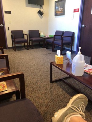 Waiting room for my procedure, having neck, cervical injections.....damn they hurt In bed resting.