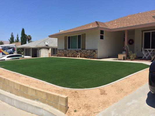 Artificial turf home installation.