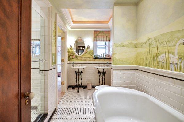 Traditional and classic bathroom subway and mosaic tile