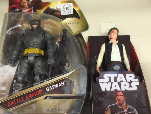 3/27/16. Easter Sunday morning. The Family Dollar. Where the hot toys of the moment mingle with toys whose moments past. Batfleck meet Solo.