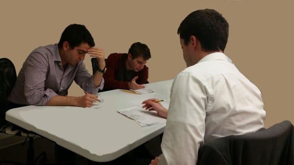 Elie, Nik, and Ben debate about the correct answer to a logical reasoning question.