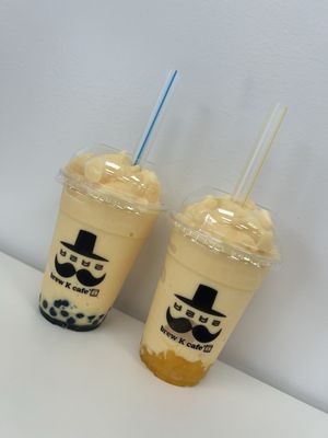 Mango Yogurt Smoothie with Boba (left) and Mango Jelly (right)