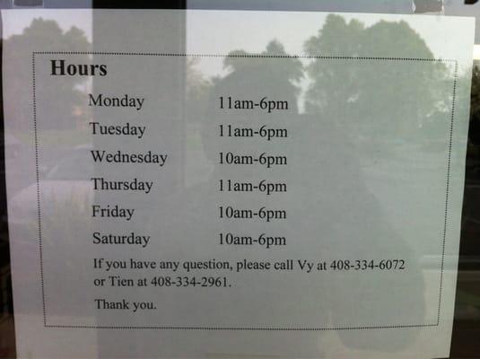 Updated hours