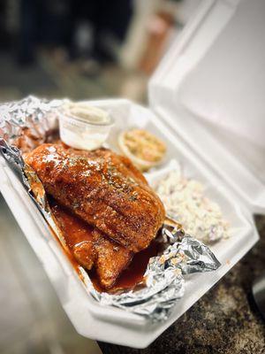 Hot honey catfish w/lemon pepper sprinkles.