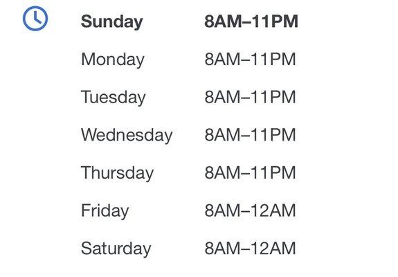 Updated hours as of August 2021