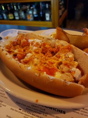 Chicken cheesesteak with hot sauce and bleu cheese