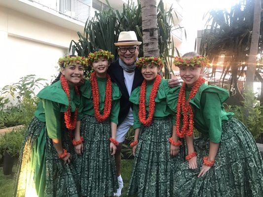 Kelakela performing at the new Alohilani Resort, pictured with Iron Chef Morimoto!!