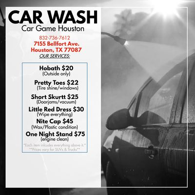 Car wash/detailing rates!