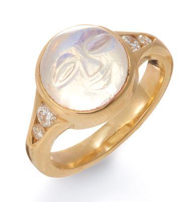 14k gold Moonstone and diamond ring