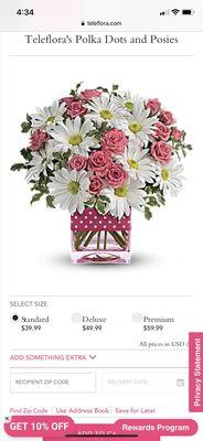 What the floral arrangement looked like online