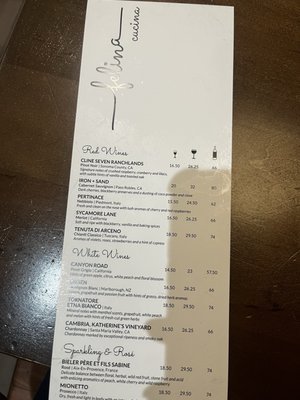 Wine menu