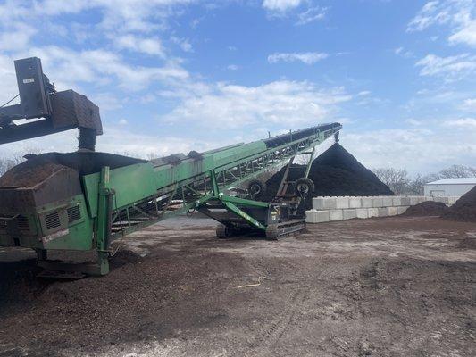 Mulch magic! Production line for our beautiful, double ground, black organic mulch!