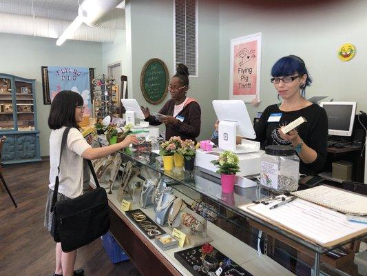 Darnella and Heidi at the counter.