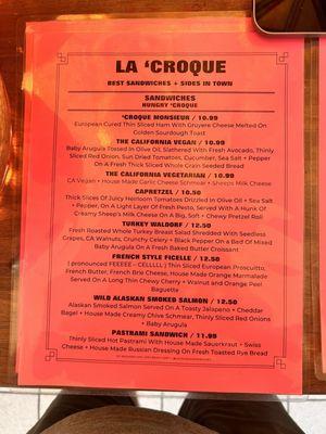 Menu at la croque