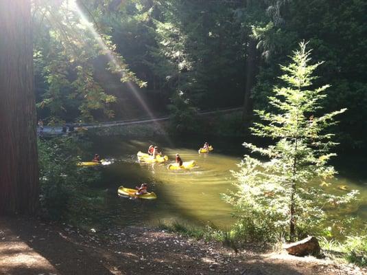 Campers "funoeing" in the pond