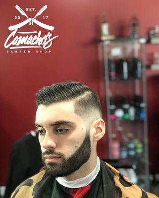 Skin fade and beard done by Joe here at Camacho's.