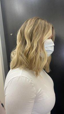 Blonde highlights and cut on a client in Jan 2021