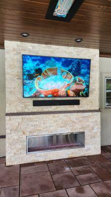 Samsung "The Terrace" Outdoor 75 inch TV ($4,999.99), Samsung "The Terrace" Outdoor soundbar ($1,099.99), Sonos Receiver Amplifier, ($699)