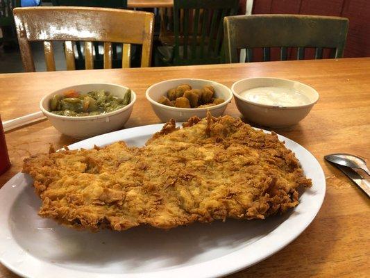 Chicken Fried Steak, Green Beans and Fried Okra