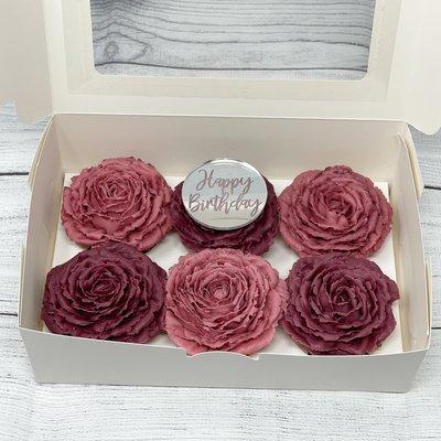 Six pack of cupcake floral birthday roses.