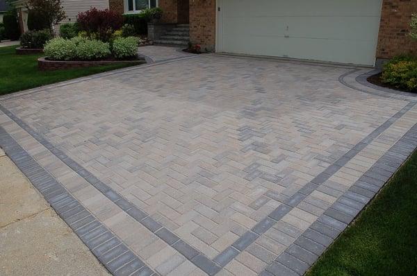 Brick driveway with fancy double border