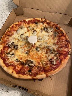 Medium mushroom traditional crust pizza