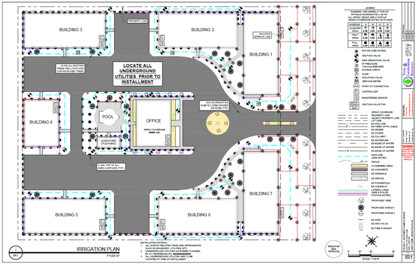 Commercial Autocad design for Irrigation installment.

#bryan
#Sprinklers systems
#Sprinkler Designs