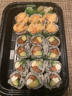 Philadelphia Roll, Spicy Crab Roll, Salmon Avocado Roll