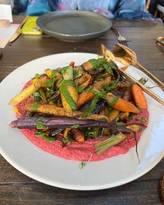 Roasted carrots beet hummus