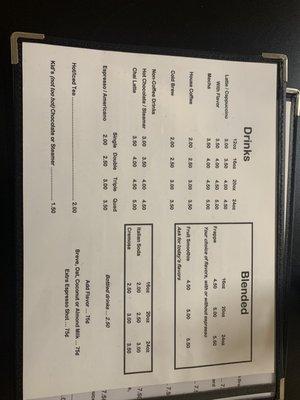 Menu and pricing