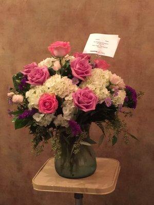 Beautiful flower arrangement from the Management staff at Ruby Tuesday's, by Monroe Florist