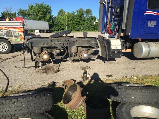 This driver pulled into the local truckstop and had us change all the brakes and drums, and replace the complete front suspension.