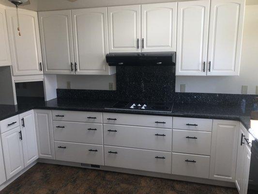 Kitchen cabinets, (after painted white)