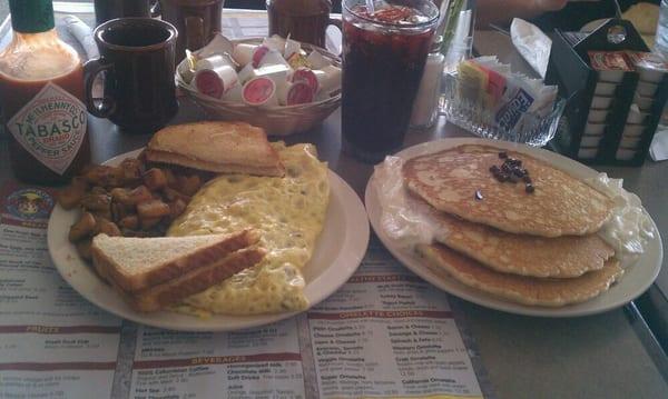 Super Omelet and choc chip pancakes