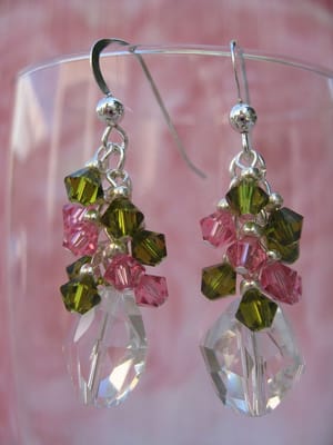 Sexy Green and Rose Swarovski Crystal Earrings