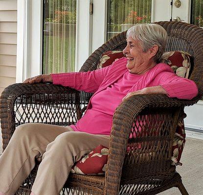 Mom loves spending time outside in the patio.