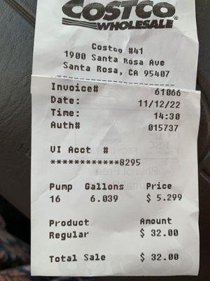 11/12/2022: Regular gas-$5.299 per gallon.